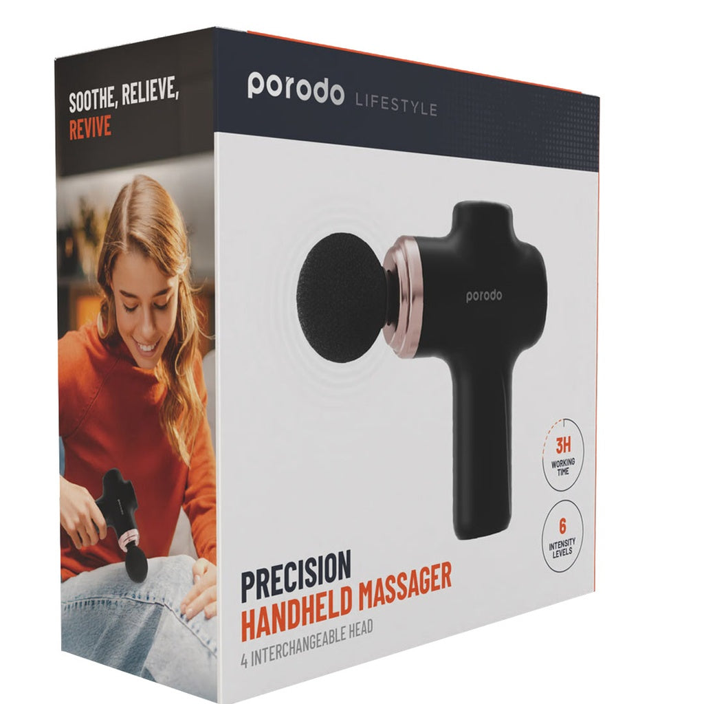Porodo Lifestyle Precision Handheld Massager with 4 Interchangeable Head Porodo Lifestyle Precision Handheld Massager with 4 Interchangeable Head